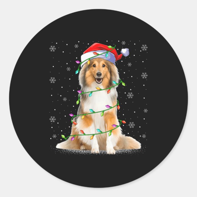 Sheltie Dog Lover Xmas Lighting Santa Sheltie Chri Classic Round Sticker (Front)