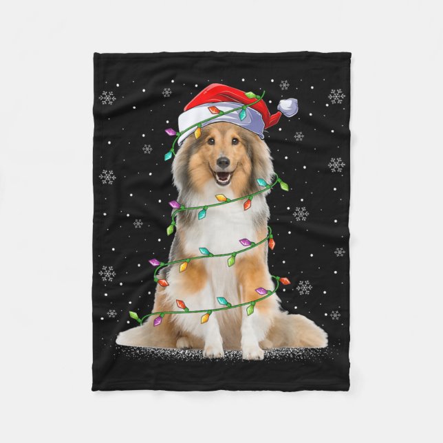 Sheltie Dog Lover Xmas Lighting Santa Sheltie Chri Fleece Blanket (Front)