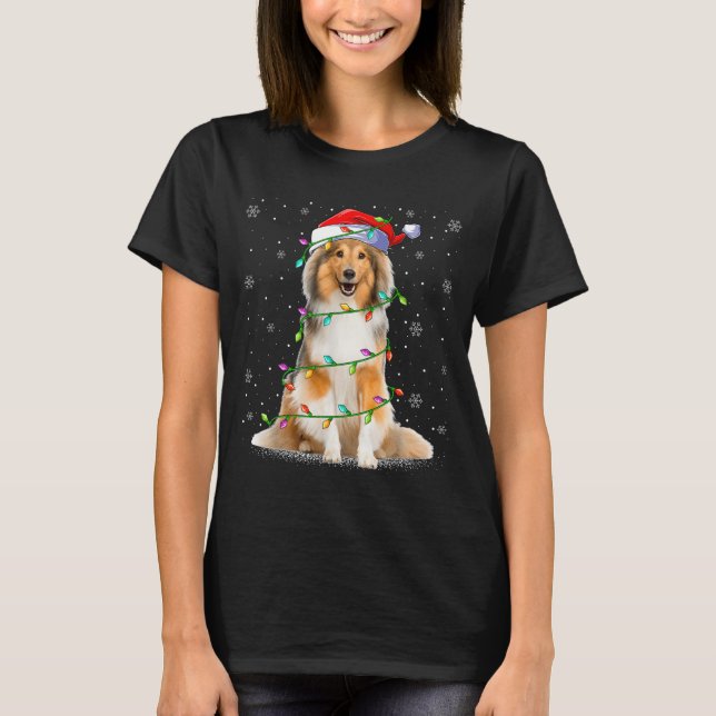 Sheltie Dog Lover Xmas Lighting Santa Sheltie Chri T-Shirt (Front)