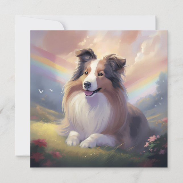 Sheltie Dog Memorial Rainbow Bridge Personalised Holiday Card (Front)