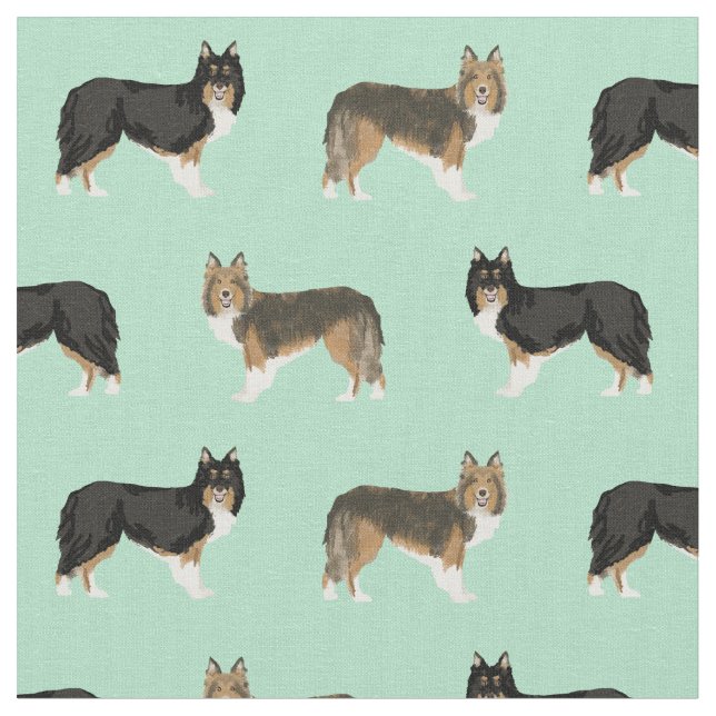 sheltie dog mint fabric (Close Up)