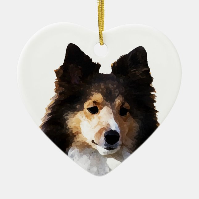 Sheltie Dog painting sketch Ceramic Tree Decoration (Front)