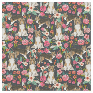 sheltie dog vintage florals fabric