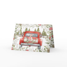 Sheltie Family in Red Truck Christmas Card