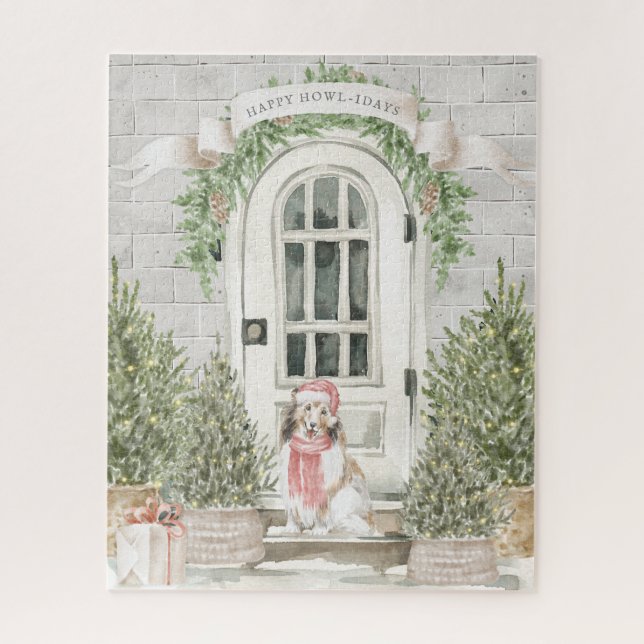 Sheltie Front Porch Christmas  Jigsaw Puzzle (Vertical)