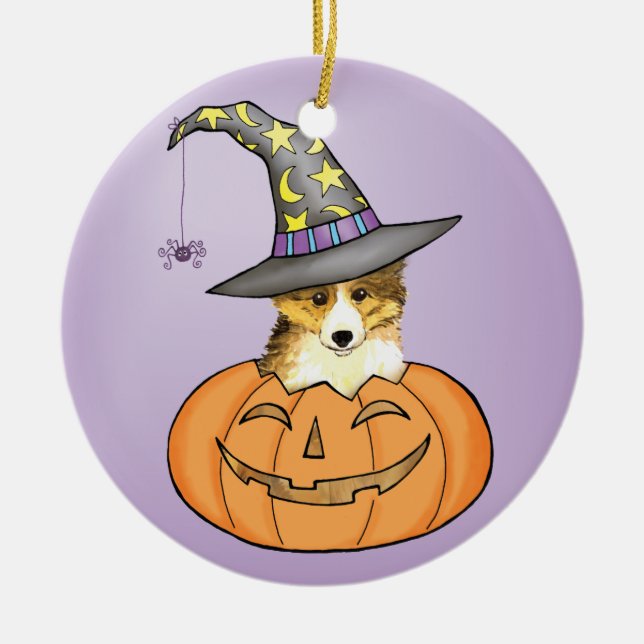 Sheltie Halloween Ceramic Tree Decoration (Front)
