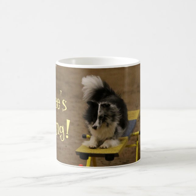 Sheltie Hanging On an Agility Teeter Coffee Mug (Center)
