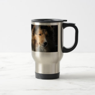 Sheltie head study on a travel mug