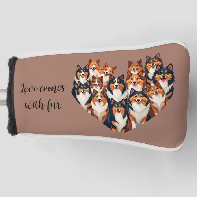 Sheltie Heart Illustration Cute Shetland Sheepdog Golf Head Cover (Front)