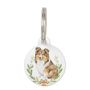 Sheltie in Laurel Wreath Personalised Pet Tag