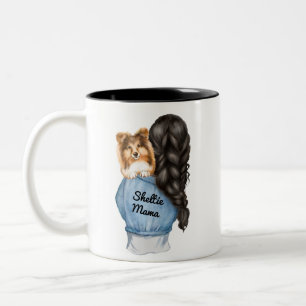 Sheltie Mama Black Hair w Sable Shetland Sheepdog  Two-Tone Coffee Mug