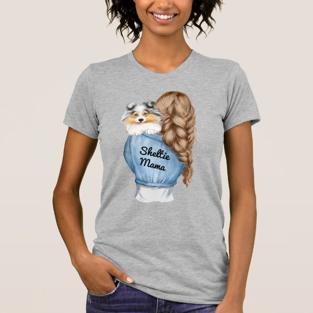 Sheltie Mama Brown Hair w Merle Shetland Sheepdog T-Shirt (Front)