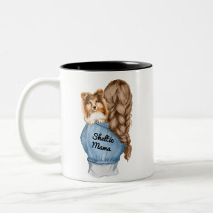 Sheltie Mama Brunette with Sable Shetland Sheepdog Two-Tone Coffee Mug