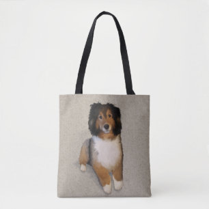 Sheltie mix dog portrait tote bag