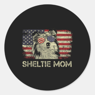 Sheltie Mum Dog Lovers American Flag 4th Of July Classic Round Sticker