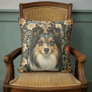 Sheltie or Collie Dog in William Morris Style Cushion