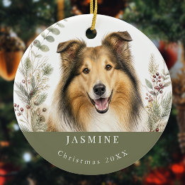 Sheltie Pet Dog Breed Watercolor Christmas Ceramic Tree Decoration