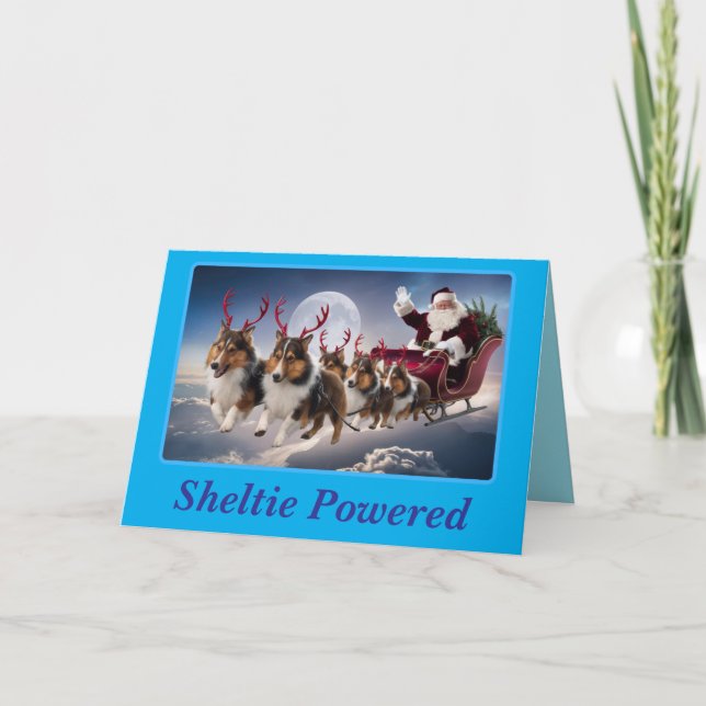 Sheltie Reindeer Holiday Card (Front)
