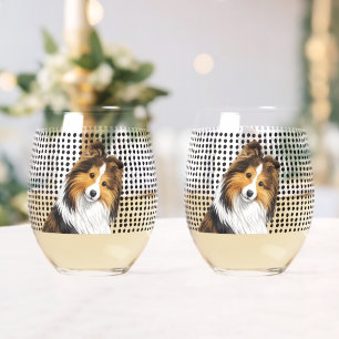 Sheltie -Sable Stemless Wine Glass