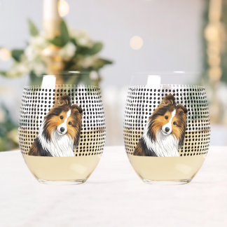 Sheltie -Sable Stemless Wine Glass