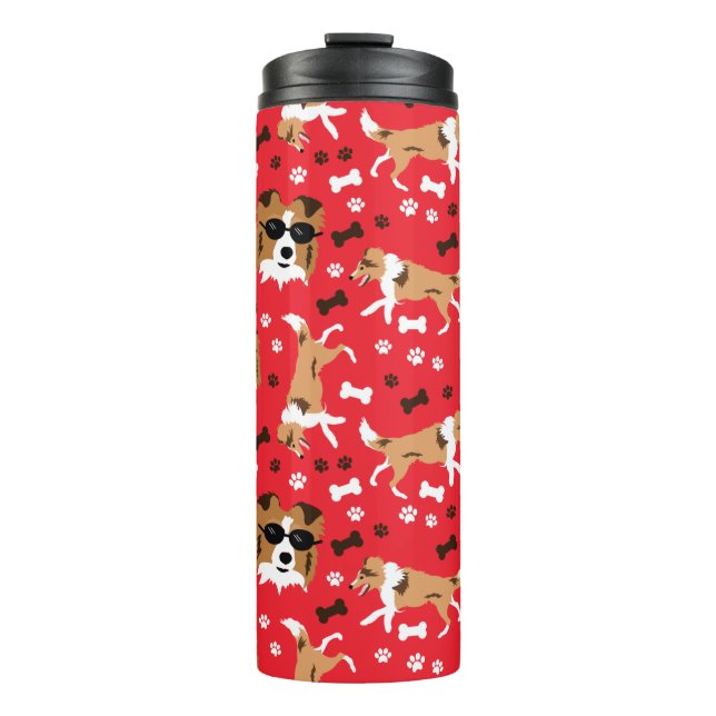Sheltie Shetland Sheepdog Collie Pattern Pawprint Thermal Tumbler (Front)