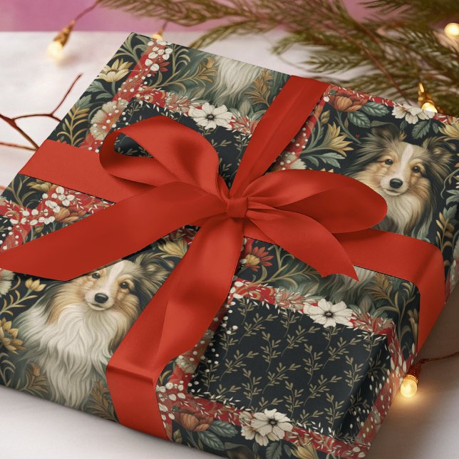 Sheltie Shetland Sheepdog Victorian Floral Wrapping Paper (Creator Uploaded)