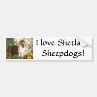 Sheltie standing in flowers bumper sticker