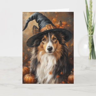 Sheltie Witch Halloween Holiday Card