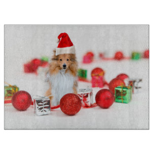 Sheltie with Christmas Ornament Cutting Board