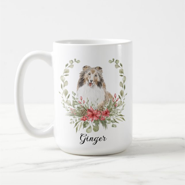 Shelties in a Chrismas Wreath Coffee Mug (Left)