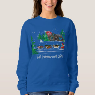 Shelties Pulling Sled, Snow Holiday Christmas Sweatshirt