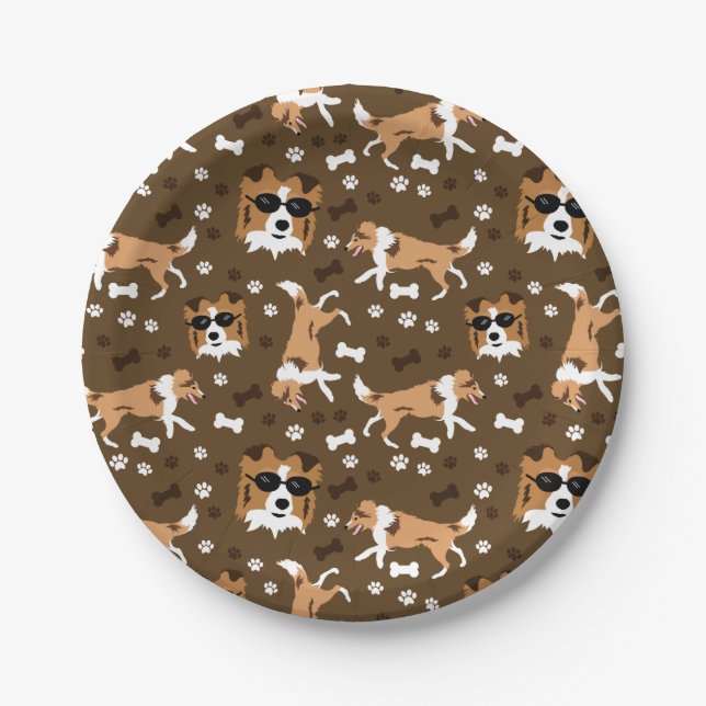 Shelties Shetland Sheepdog Mini Collie Pattern Pap Paper Plate (Front)