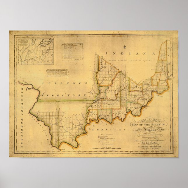 Shelton and Kensett's Map Of The State Of Indiana Poster (Front)