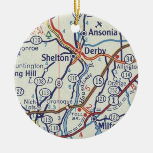 Shelton CT Vintage Map Ceramic Tree Decoration
