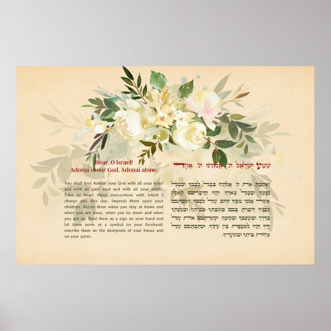 Shema Israel! Hebrew & English Jewish Prayer Poster (Front)