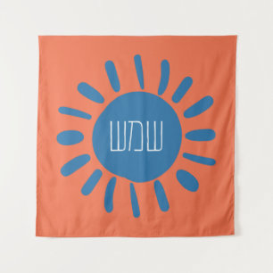 Shemesh - Blue Sun on Orange in Hebrew Tapestry
