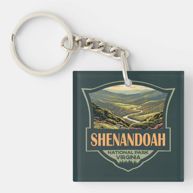 Shenandoah National Park Illustration Travel Retro Key Ring (Front)