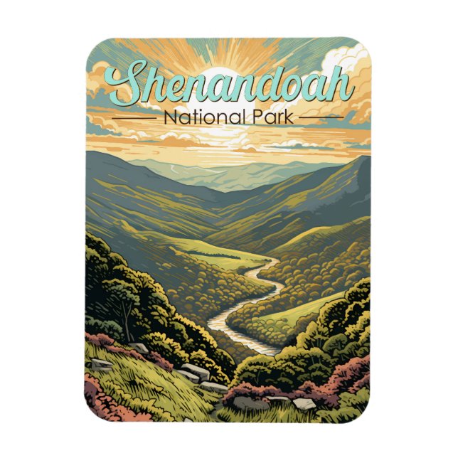 Shenandoah National Park Illustration Travel Retro Magnet (Vertical)