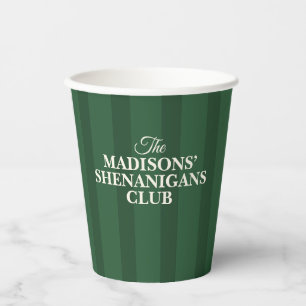 Shenanigan Family Name Green Stripes Paper Cups
