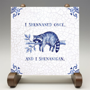 SHENANIGAN Racoon Fine Delft Blue Dutch Style Tile