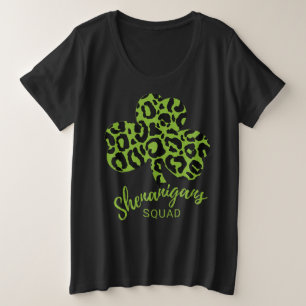 Shenanigan Squad St Patrick's Day Leopard Shamrock Plus Size T-Shirt
