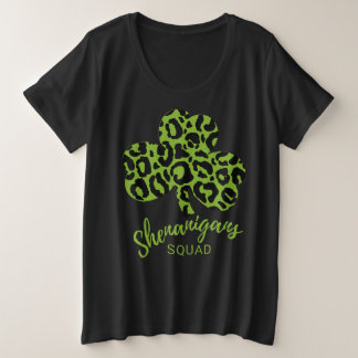 Shenanigan Squad St Patrick's Day Leopard Shamrock Plus Size T-Shirt