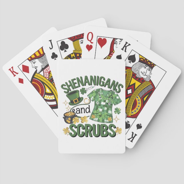 Shenanigans and Scrubs Funny Nursing St Patrick's  Playing Cards (Back)