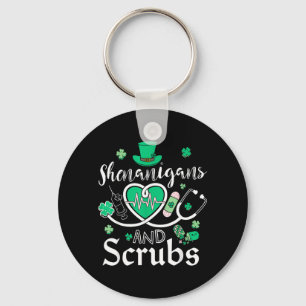 Shenanigans And Scrubs St Patricks Day Nurse Funny Key Ring
