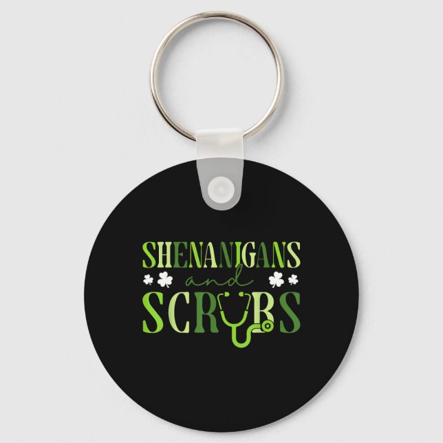 Shenanigans And Scrubs St Patricks Day Nurse Key Ring (Front)
