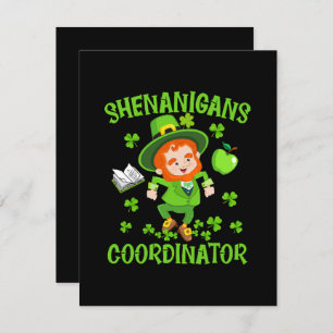 Shenanigans Coordinator Funny Teacher St Patrick's Enclosure Card
