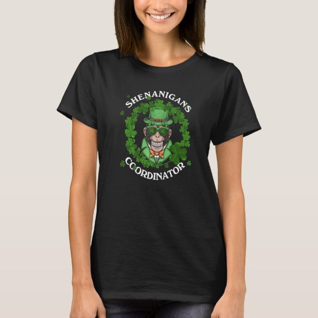 Shenanigans Coordinator Leprechaun Monkey St Patri T-Shirt (Front)