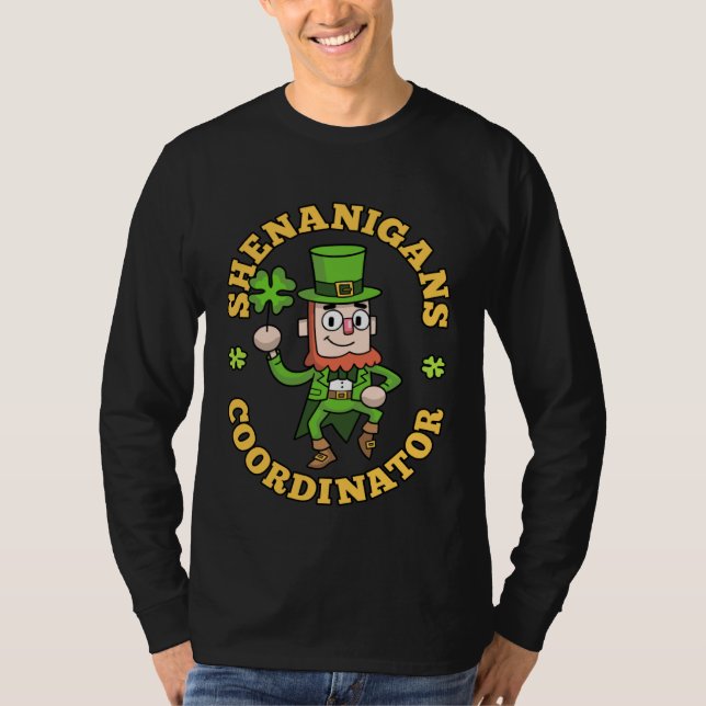 Shenanigans Coordinator Leprechaun Shamrock St Pat T-Shirt (Front)