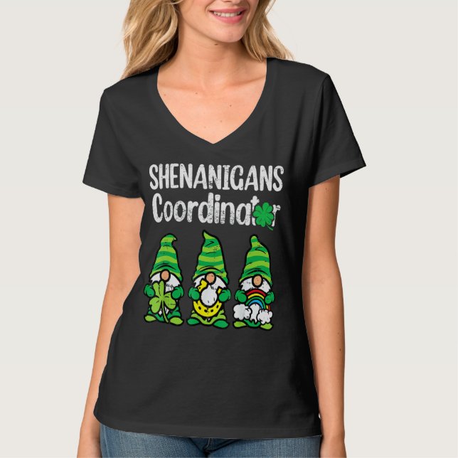 Shenanigans Coordinator St Patricks Day Gnomes Gre T-Shirt (Front)
