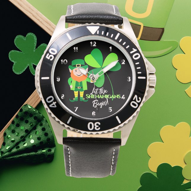 Shenanigans Leprechaun Shamrock St Patrick numbers Watch (Creator Uploaded)